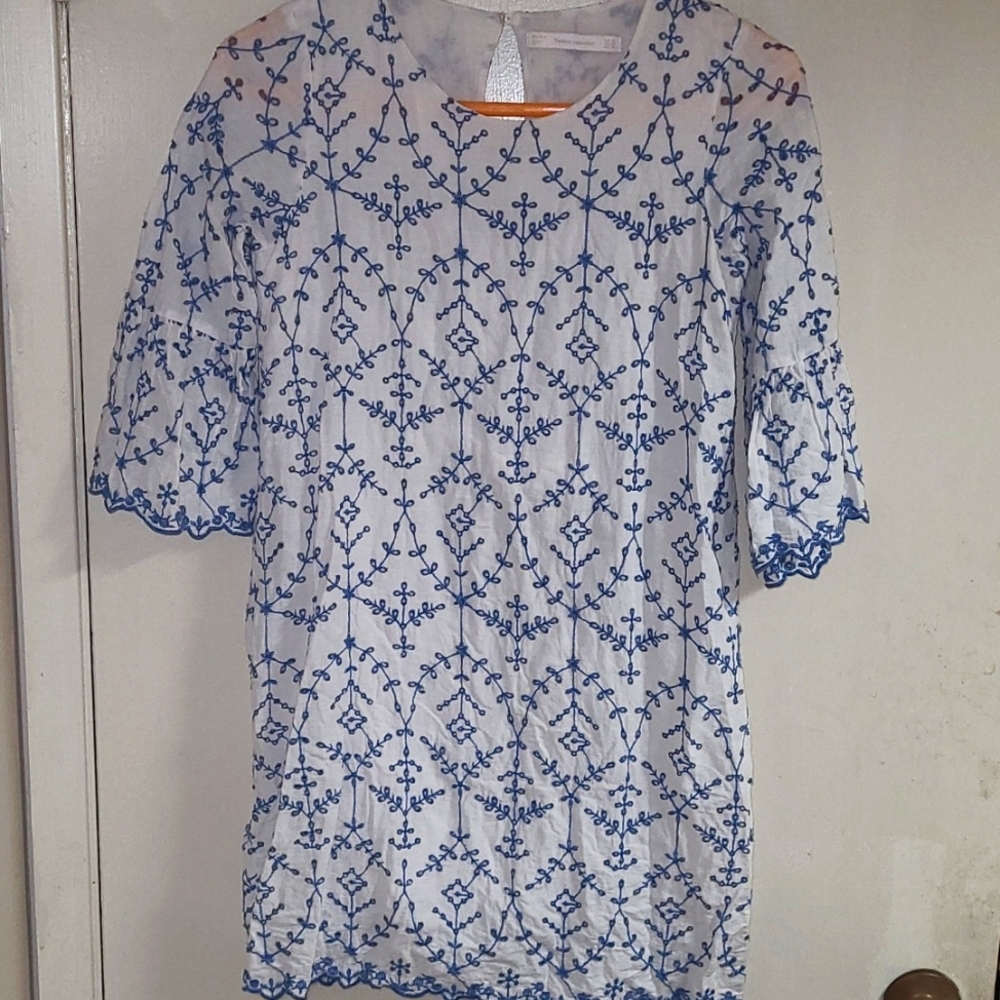 Zara Flutter Sleeve Embroidered Eyelet Mini Dress